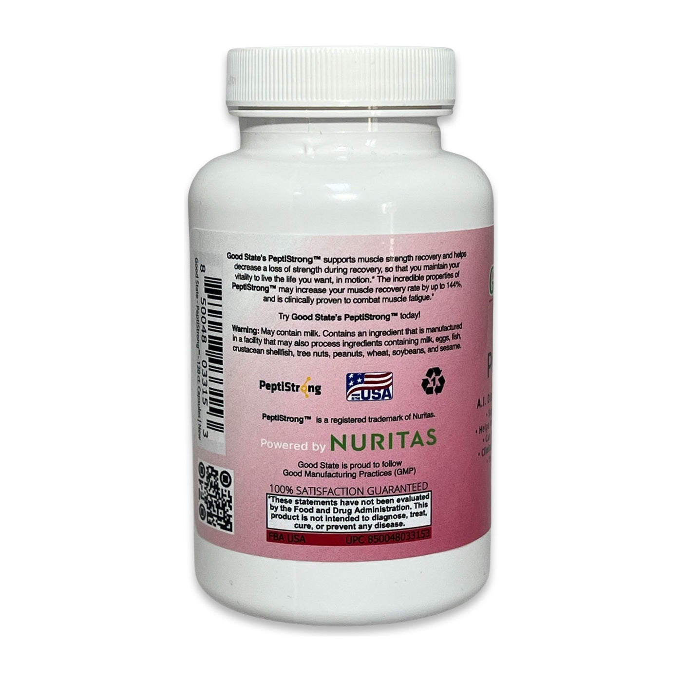 Good State PeptiStrong - Fava Bean (Vicia faba) Protein Hydrolysate - 2.4 Grams per Serving - 120 Capsules - Helps Increase Muscle Recovery