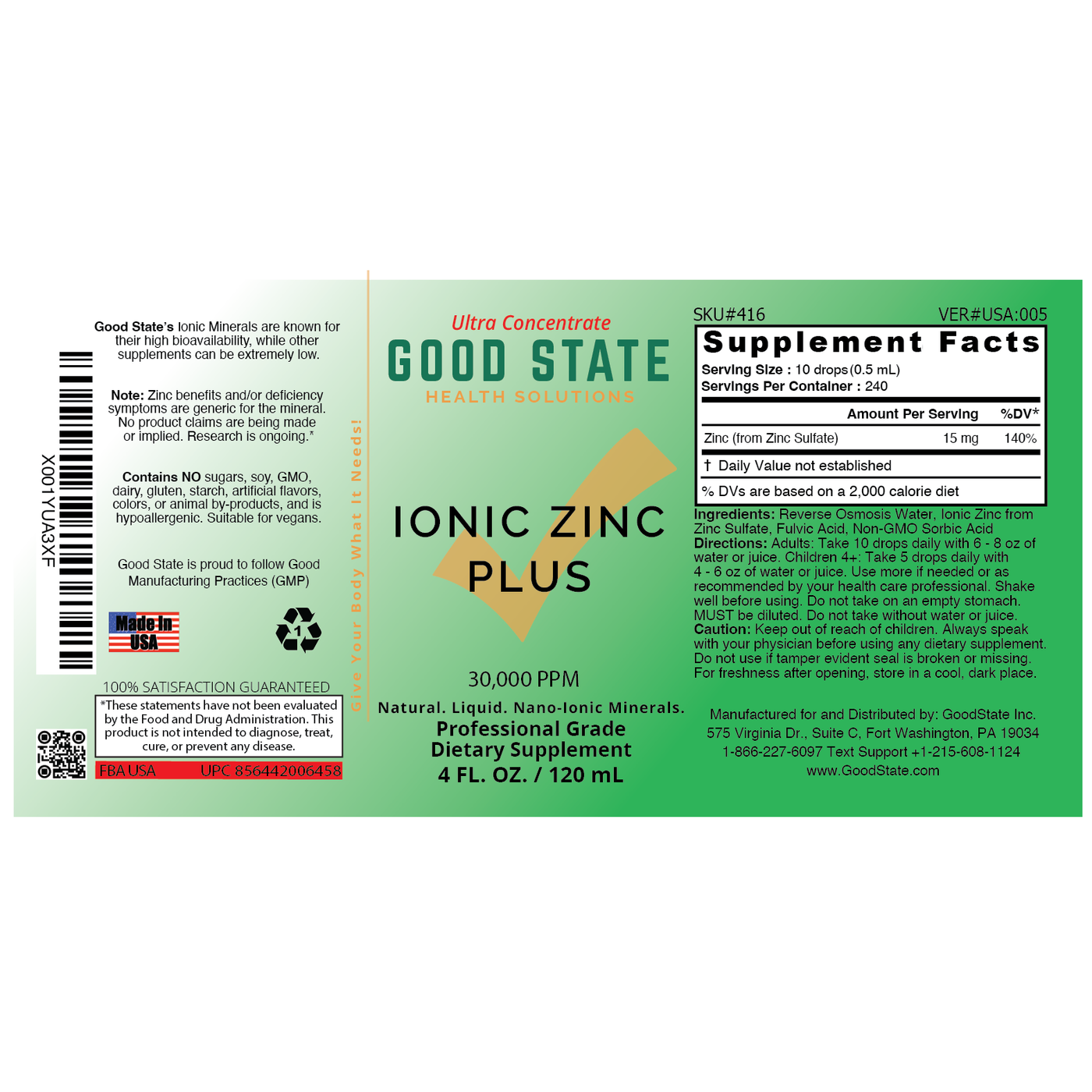 Good State Liquid Ionic Zinc Plus Ultra Concentrate | 4 fl oz Glass