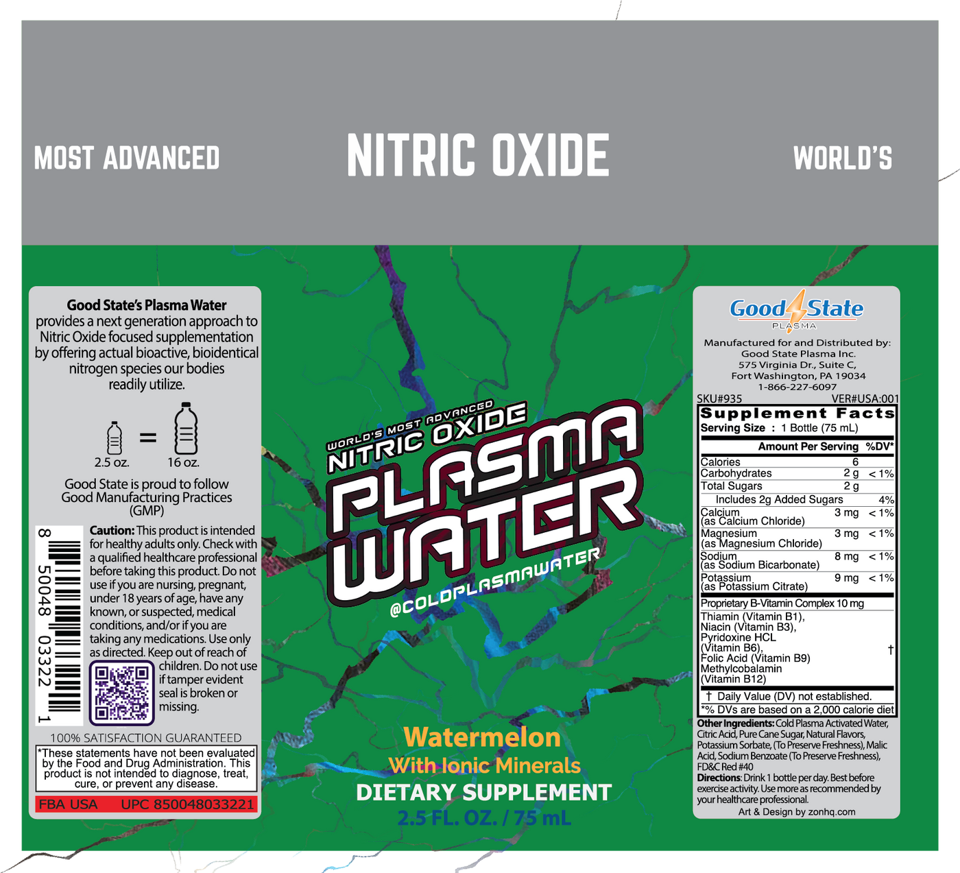 Ionic Plasma Water SHOT | Cold-Plasma | 2.5 oz. | Nitric Oxide | Plasma-Activated Water (PAW) | Watermelon Flavored