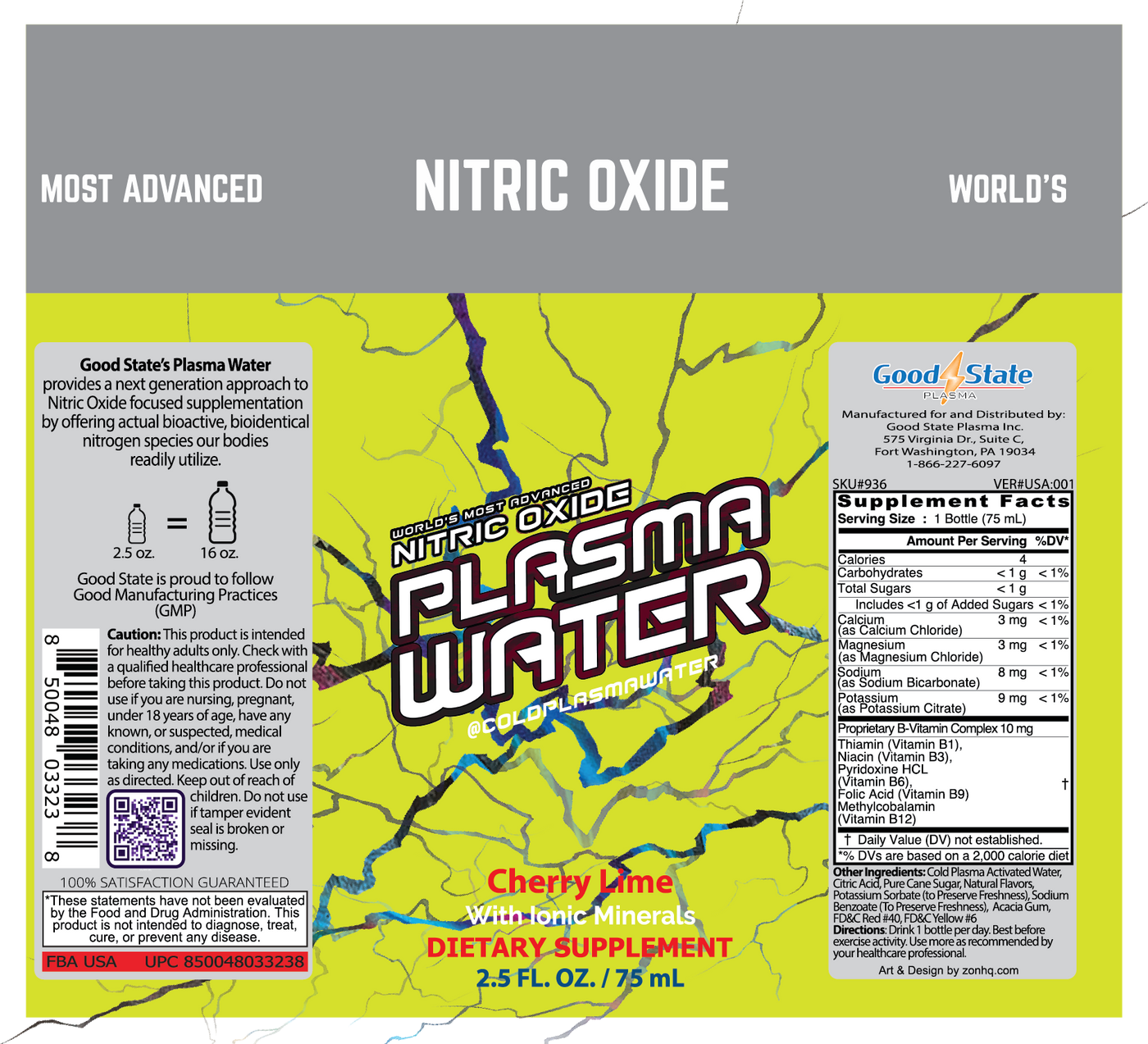 Ionic Plasma Water SHOT | Cold-Plasma | 2.5 oz. | Nitric Oxide | Plasma-Activated Water (PAW) | Cherry Lime Flavored