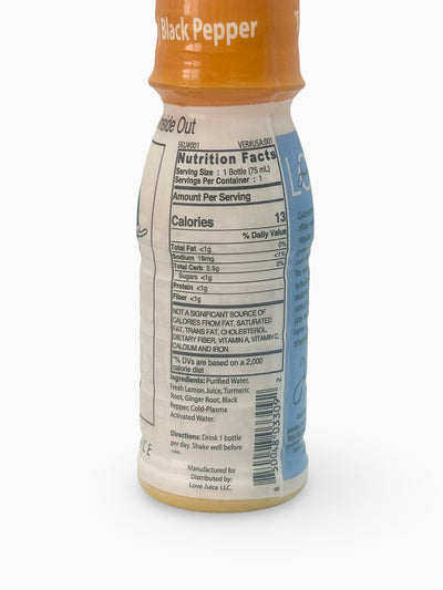 Nutrition Facts for LOVE Juice Turmeric Ginger Lemon Shot 2.5 oz