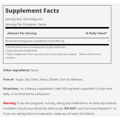Trans-Resveratrol Powder Pure 250mg (30P)
