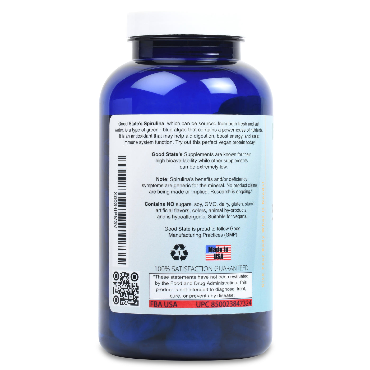 Raw Spirulina Capsules | 240 Count | 3000 mg per serving