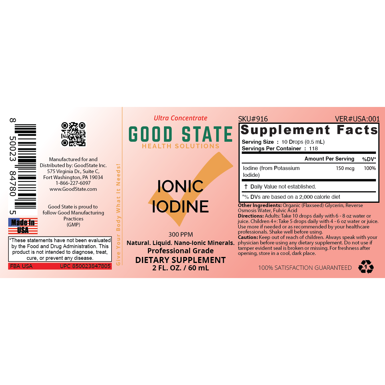 Ultra Concentrate Liquid Ionic Iodine Supplement | 2 oz. Glass bottle | 150 mcg per serving | 118 servings